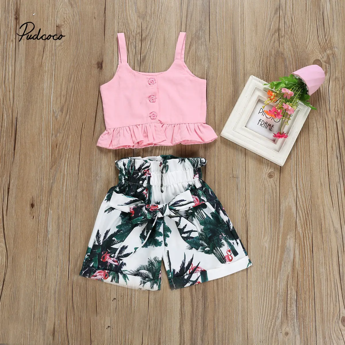 

Brand 2019 New Summer Casual Children Sets Rainforest Pink Tank+ Short Pants Girls Clothing Sets Kids Summer Suit For 2-6 Years