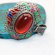 4 colors stone jasper jade oval inlay pendant 45*55mm enamel carved women charms new fashion gifts silver plated jewelry B3043