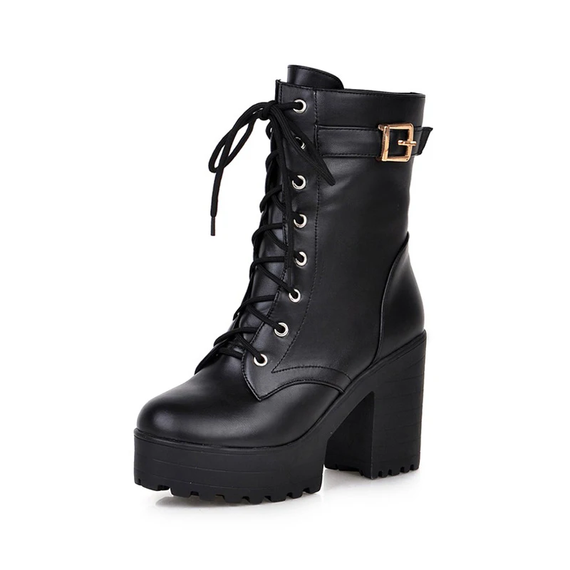

2018 Winter Women Ankle Boots High Heels Black Lace up Women Martin Boots Sexy Ladies Boots Shoes Plus Size Dropshipping