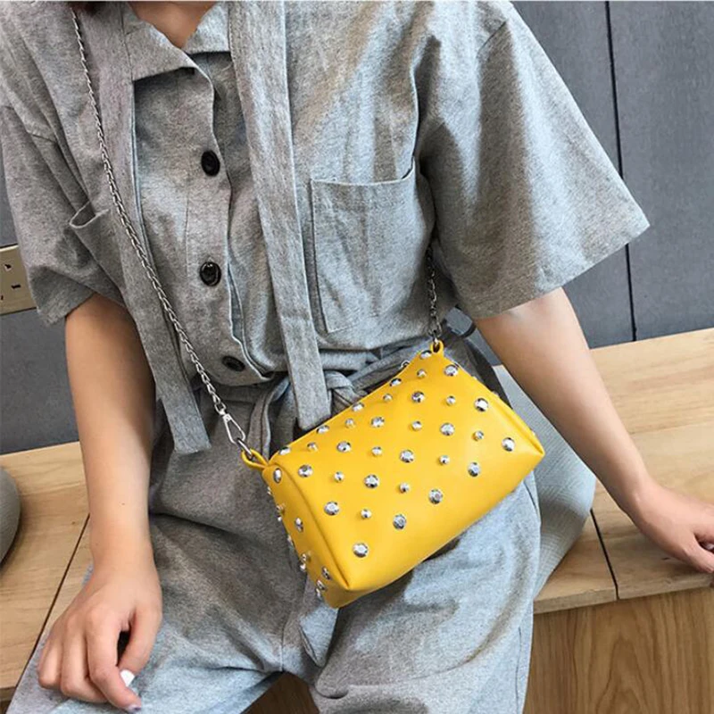 Yogodlns Bags For Women New Fashion Rivet PU Leather Women Bag Diamonds Shoulder Messenger Bag Chains Small Flap Crossbody Bag