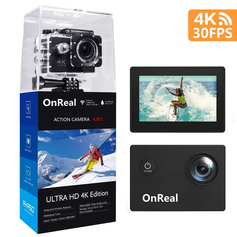 OnReal sport cam X2KS 2.0 inch screen 6axis gyroscope anti shake+ Electronic image stabilization ture 4K action camera car