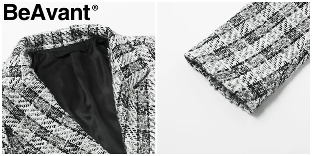 BeAvant Two-piece set plaid tweed women suit Casual streetwear blazer suits female blazer sets Office ladies blazer tops 2019 -