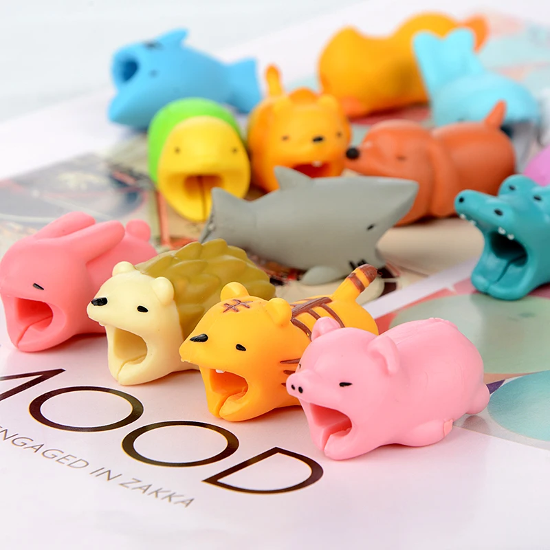 Fanny Cable Bite for iphone 7 8 6 Cute Kawaii Cat Dog Animal Protector Prank Winder Plus XS MAX XR |