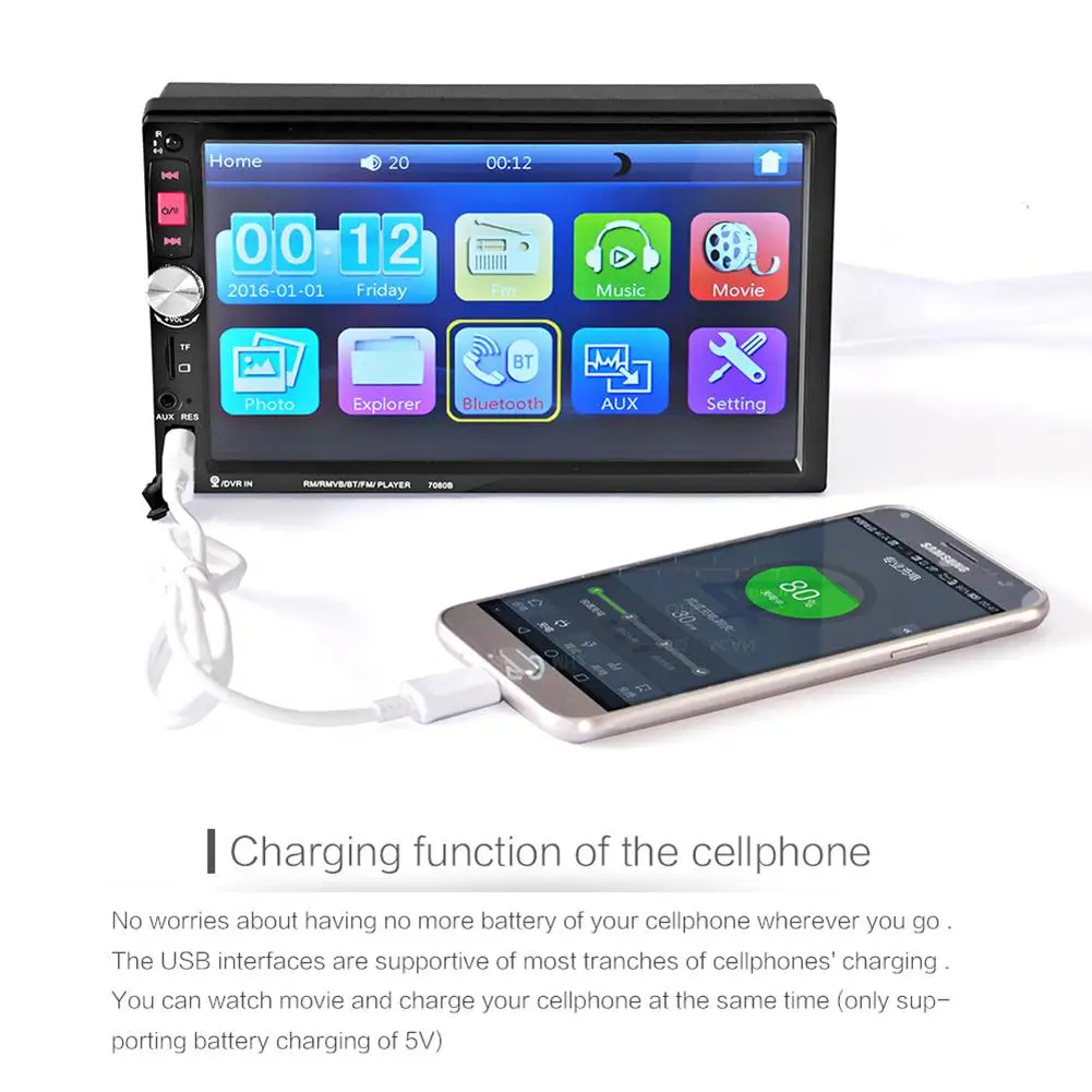 

7 Inches Double DIN Bluetooth Car MP5 Player without Camera Support Hands-free Calls and Across Two Cellphones mp5 car player