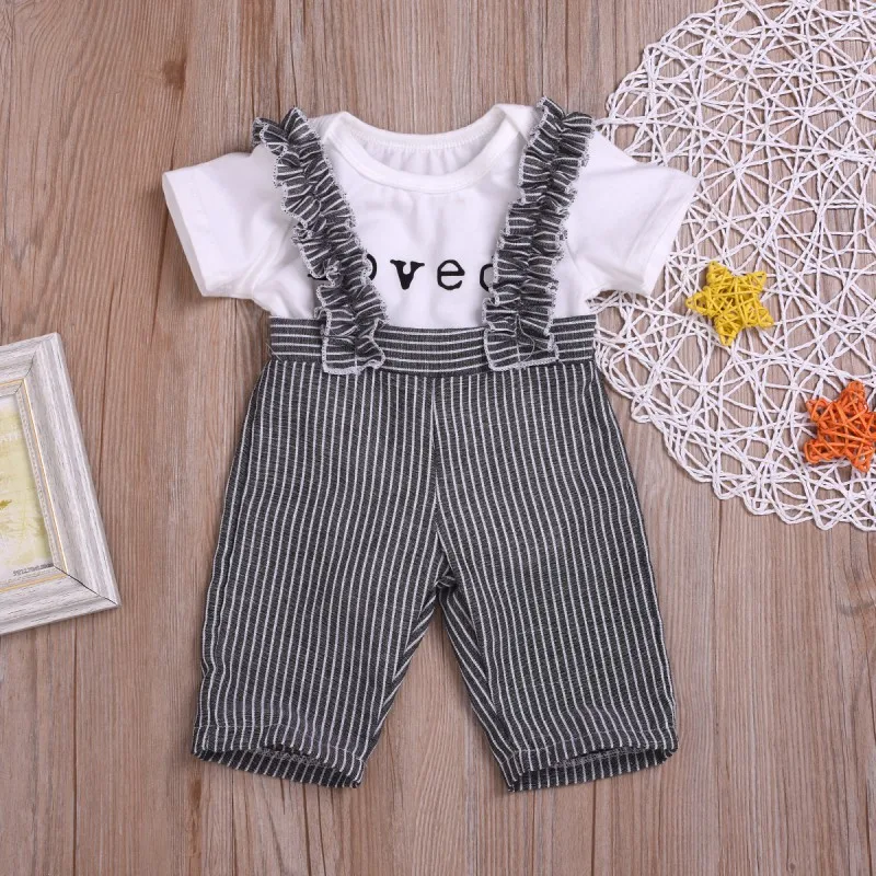 2Pcs/Set Summer Baby Boys Clothes Short Sleeve Romper Strap Stripe Pattern Pants Cotton Unisex Casual Outfits Set