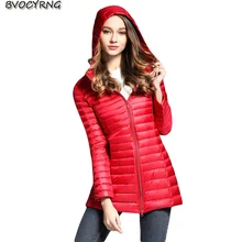 Новинка года, осенне-зимний женский пуховик больших размеров, высококачественный тонкий пуховик, пальто, женская куртка с капюшоном средней длины, тонкая теплая парка, Q671