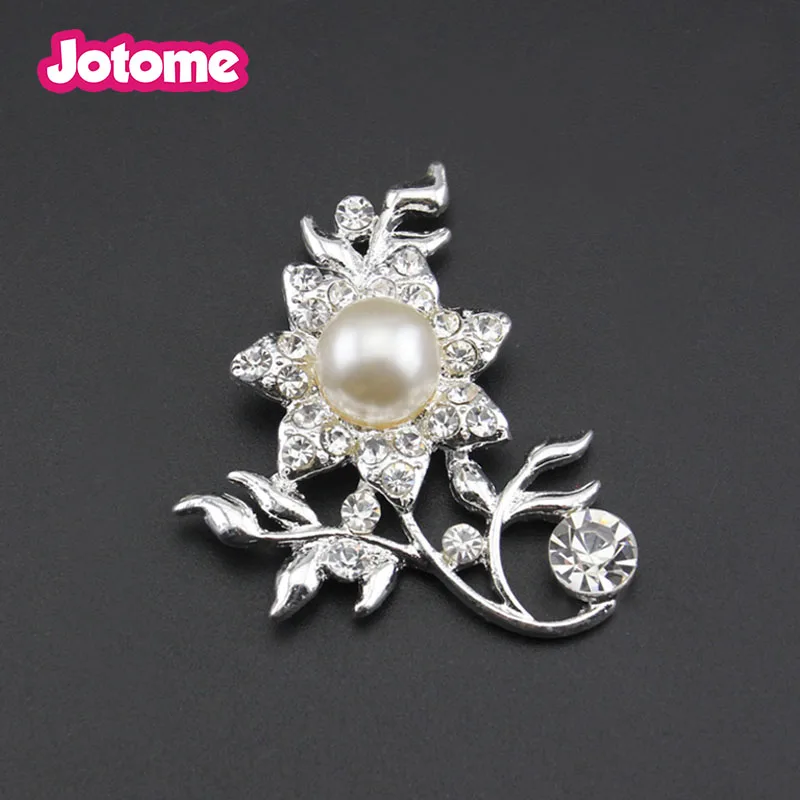 100pcs/lot Bridal Fashion Luxury Brooches Pearl Flower Leaft Silver