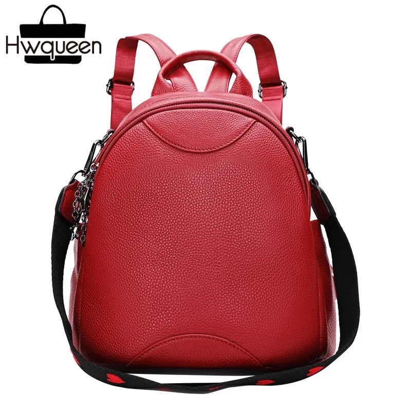 

Lovely Heart Strap Designer Top Layer Genuine Leather Zipper Closure Lady Backpack Real Cowhide Female Women Three-way Back Pack