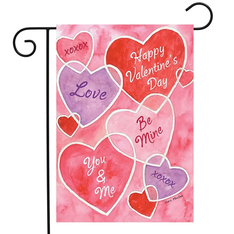 

2019 New Decorative Heart Trio Love Red Pink Valentine Day Garden Flag