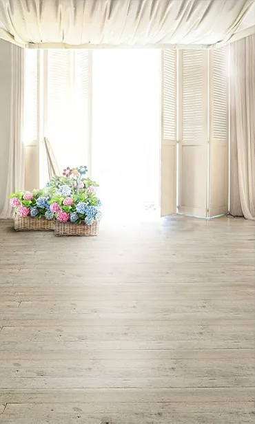 8x12FT Ivory Room Flowers Baskets Sunshine Door Drape Wooden Floor Custom Photo Studio Backdrop Background Vinyl 8x15 10x20 | Электроника
