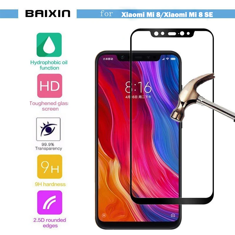 

9H Full Tempered Glass Screen Protector Film Guard Protection For Xiaomi Mi 8 Mi8 Protection Glass on Xiaomi Mi 8 SE