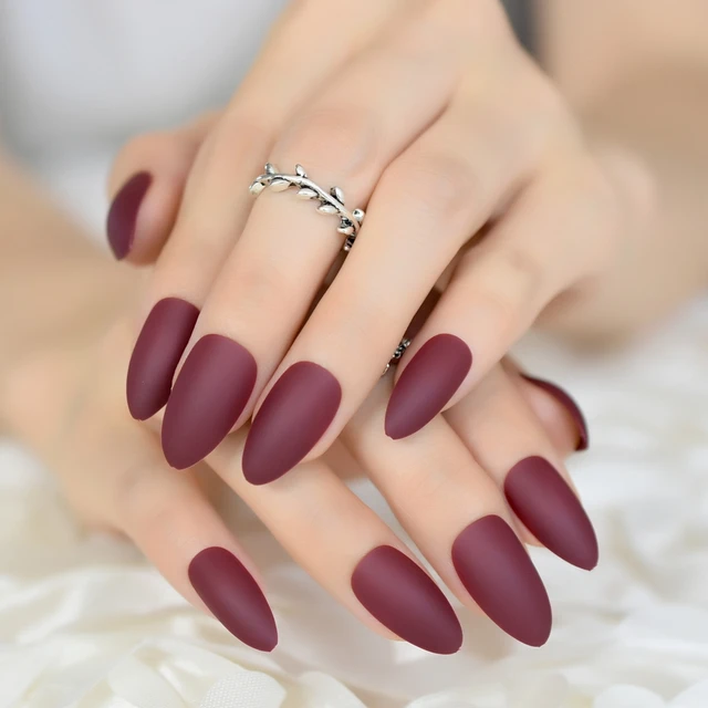 Colour Matte Press On Nails Maroon Red Almond Fake Nail Tips Colour Matte Press On Nails Maroon Red Almond Fake Nail Tips Artificial Fingernails Easy Use