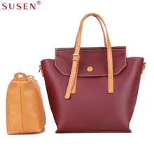 SUSEN 2043 Bolso de Las Mujeres Mango Bolso con el Pequeño Bolso 2 unids Set Top de Cuero de LA PU mosaico Clásico Color cubierta de Cierre Bolso de La Señora