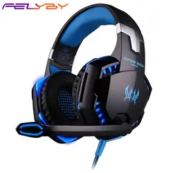 FELYBY G2000 проводных наушников наушники Gaming Headset Шум Отмена наушники со светодиодом с микрофоном для телефона/компьютера