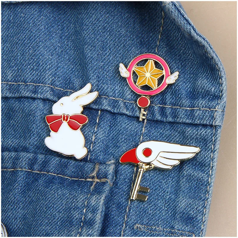 

Creative Cartoon Rabbit Star Wand Angel Wings Brooch Button Pins Badge Pin Denim Jacket Clothing Fashion Jewelry Gifts for Girls