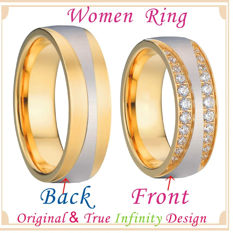 Mens Wedding Bands Engagement Rings Pair set AAA Cubic Zirconia bague anillos anel Gold color Couple Rings for Women