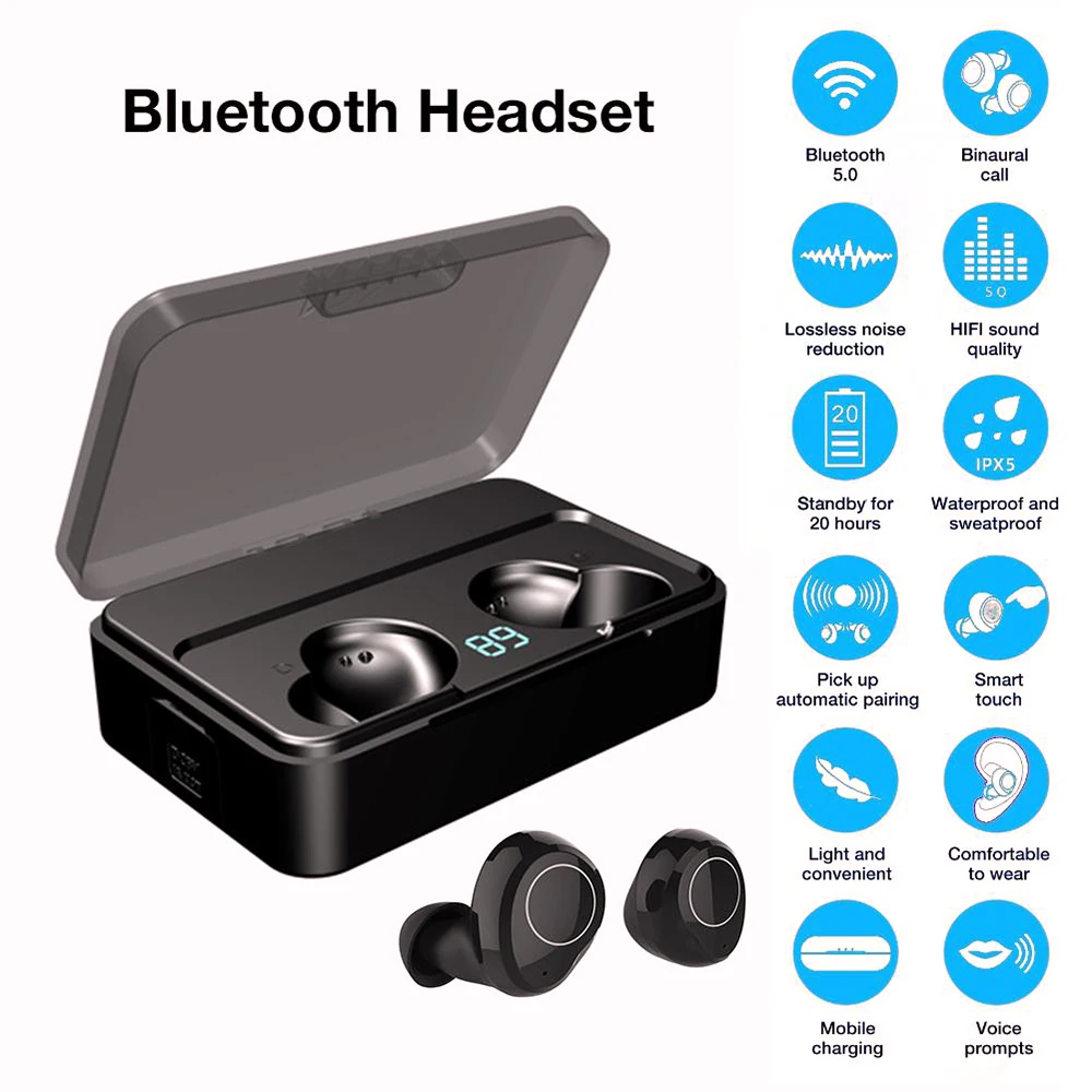 

B-X01 Wireless Earphone Bluetooth 5.0 Earbuds Deep Bass IPX5 Waterproof Headset Sport With 3000mAh Charging Case for all phone