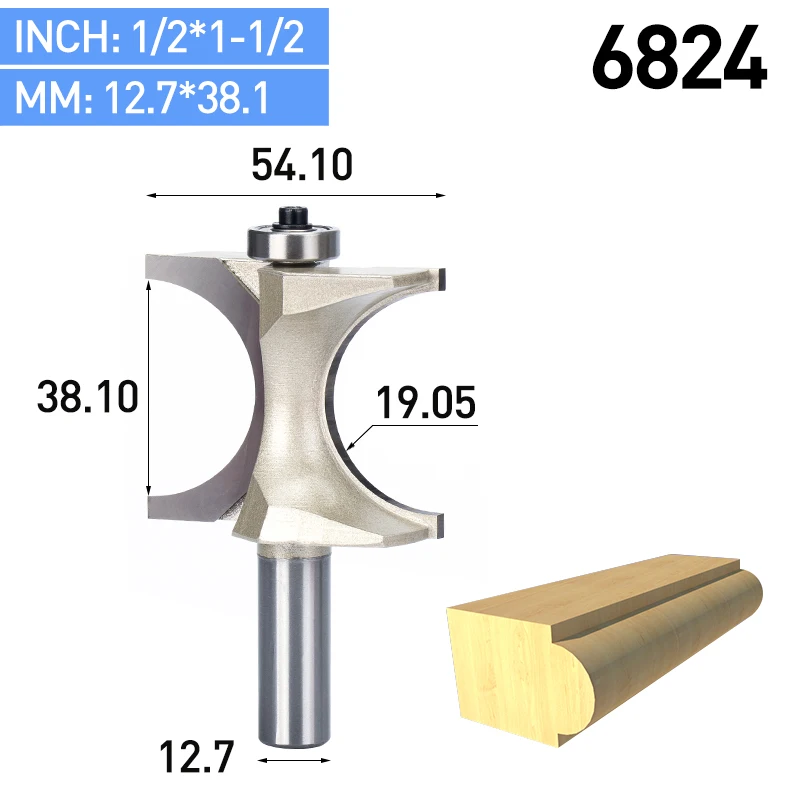 HUHAO 1 шт. 1/2 1/4 дюйма хвостовик полукруглый бит 2 Флейта концевая фреза для дерева с подшипник, деревообрабатывающий инструмент фреза - Длина режущей кромки: 6824