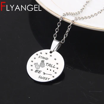 

Fashion Mirror Style Necklace Keychain Pendant Engraved Stand Tall Be Sweet Pineapple Star Jewelry Cute Women Accessories