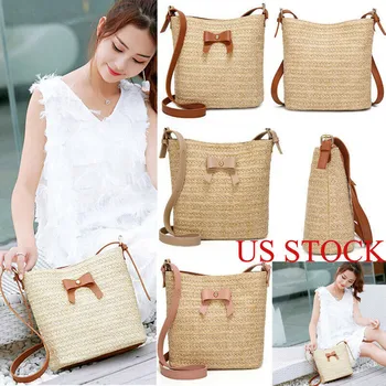 

Women Straw Bag Summer Beach Woven Bag Shoulder Bag Tote Shoulder HandBag Casual