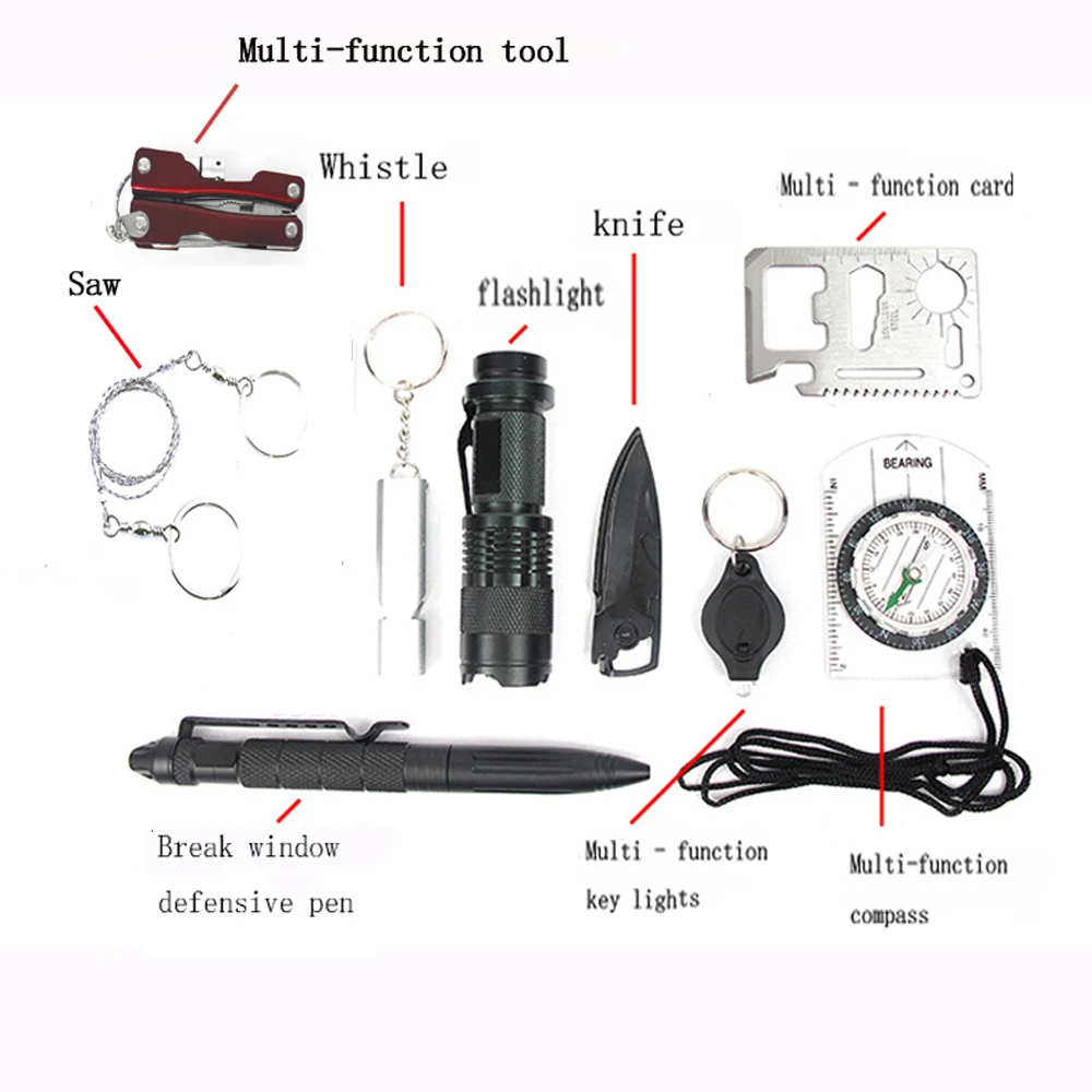 10 в 1 Открытый выживания Аварийная сумка поле SOS набор выживания коробка самопомощи SOS оборудование для кемпинга Туризм Прямая