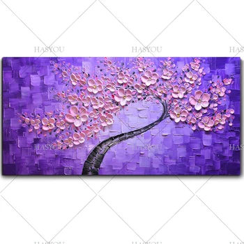 

Unframed Pink Wishing Tree Flower Handpainted Textured Palette Knife Abstract Modern Oil Painting Wall Picture For Living Room
