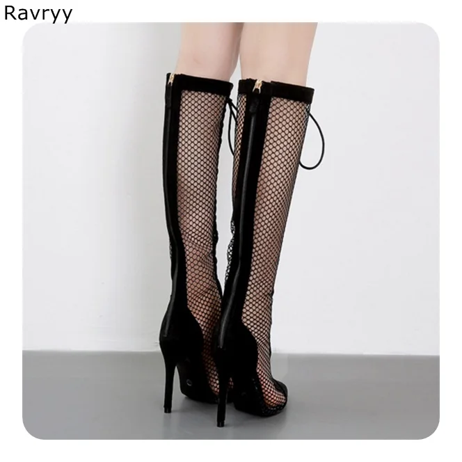 Maille Bout Bottes Dentelle Noir Conception Sandale As Mince Femme Femmes Picture Talon Sexy De Chaude 2018 Pointu D'été Chaussures Découpes Longues Mode ngP5qwdx