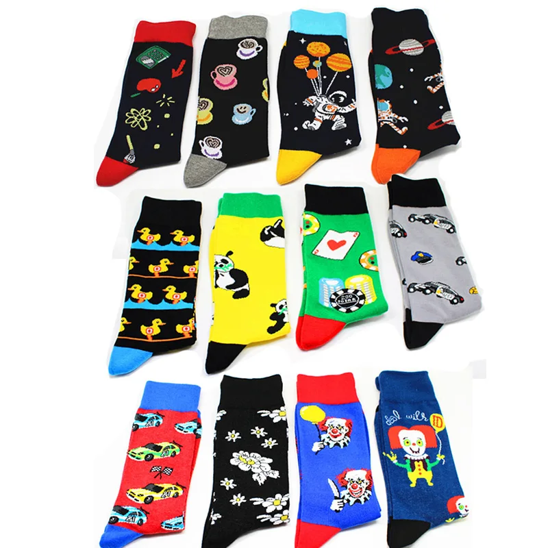 Новинка года; мужские длинные хлопковые носки в стиле хип-хоп забавные носки с изображением космоса, панды, самолета, Джокера, кофе, космонавта для бойфренда
