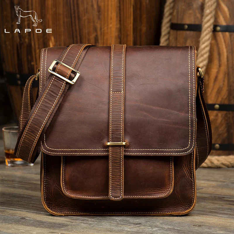 LAPOE Crazy Horse Genuine Leather Men Bag Male Vintage Small Shoulder Messenger Bags Crossbody Bags Messenger Bag Men Leather LAPOE Crazy Horse Genuine Leather Men Bag Male Vintage Small Shoulder Messenger Bags Crossbody Bags Messenger Bag Men Leather