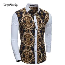 ChoynSunday Мужская рубашка модная повседневная приталенная Мужская рубашка рубашки с длинными рукавами для мужчин с принтом Мужская рубашка Азиатский размер Y C