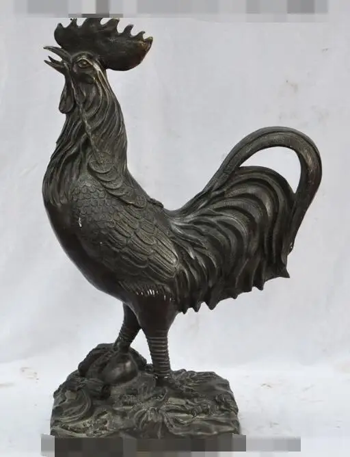 

S03921 26"chinese fengshui bronze zodiac Cock Rooster Chicken wealth money coin statue B0403