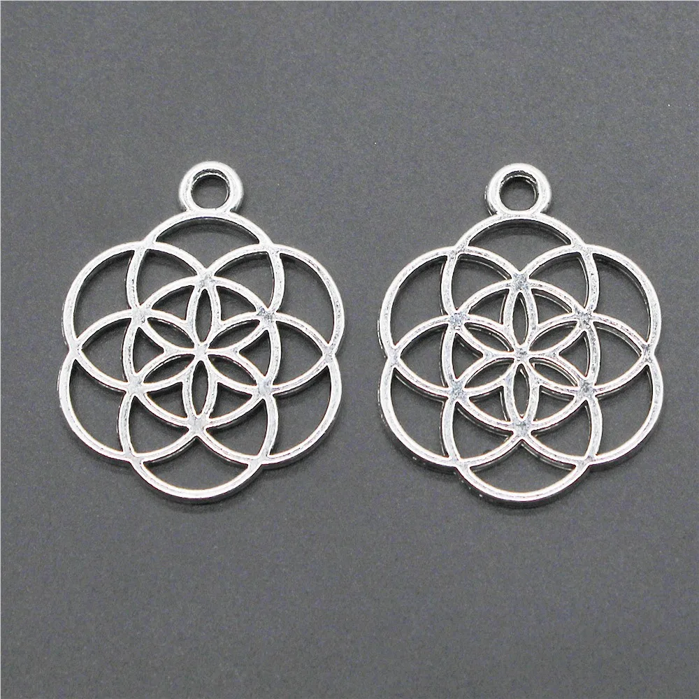 

Charms Jewelry Findings Diy Accessories Small Flower Of Life Pendant Antique Silver Plated 6pcs 25x20mm