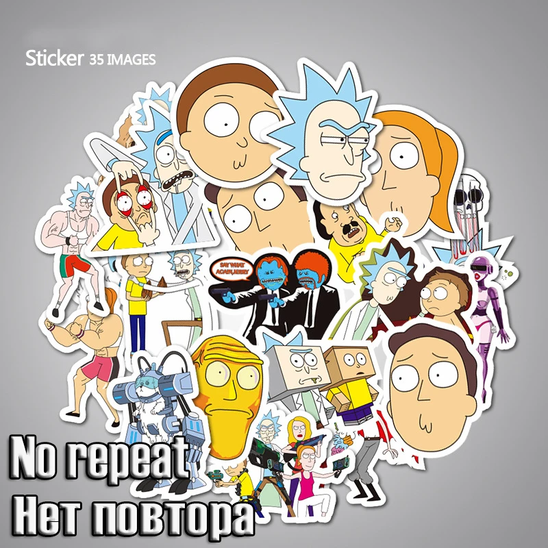 35Pcs/pack No Repeat Drama Rick and Morty Stickers Decal For Snowboard Laptop Luggage Car Fridge DIY Styling Vinyl Home Decor | Игрушки и