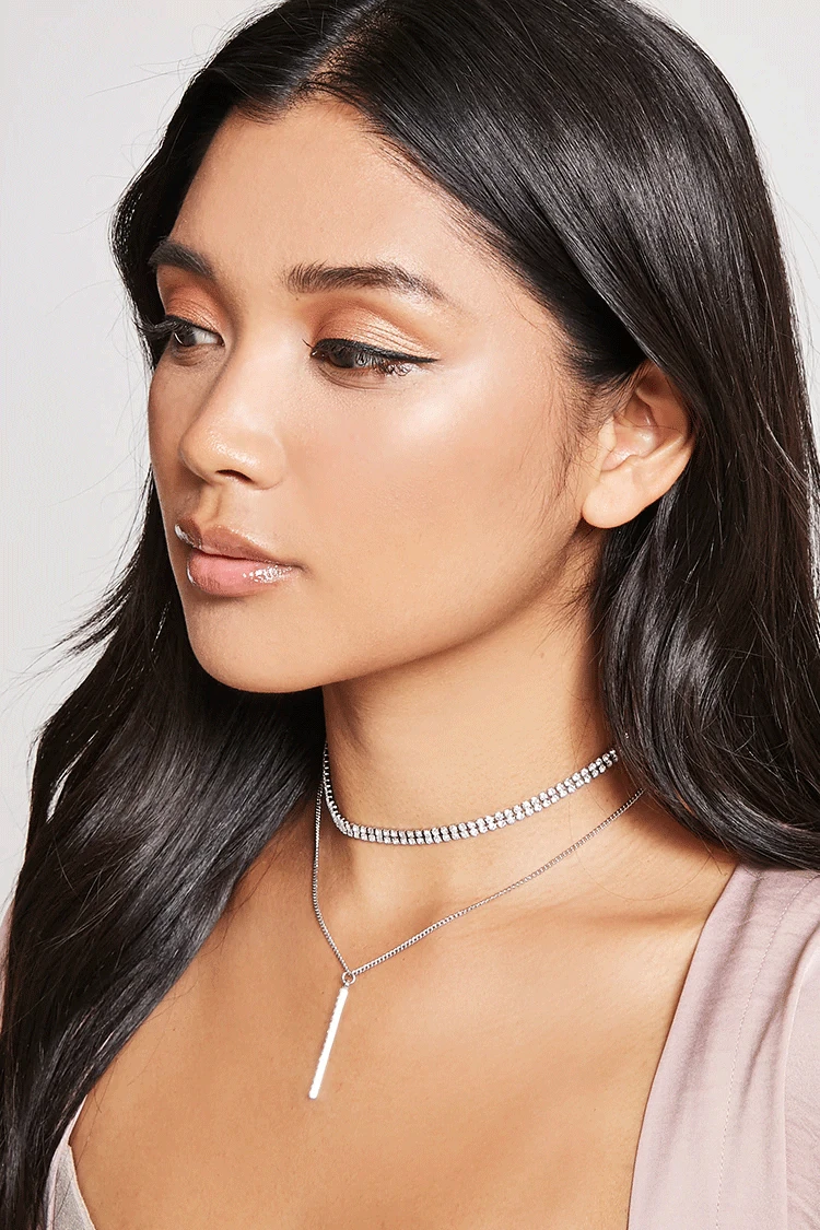 TTMM Jewrly Trendy Double layers choker necklaces Crystal chains charm