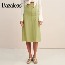 Bazaleas зеленые женские юбки с завышенной талией и пуговицами сбоку, повседневные модные юбки в горошек, винтажная юбка миди с запахом спереди