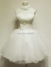 Ziemlich Ballkleid Homecoming Kleider Mit High Neck Spitze Applique Kappen-hülsen Sleeveless Short Mini Organza Cocktailkleider