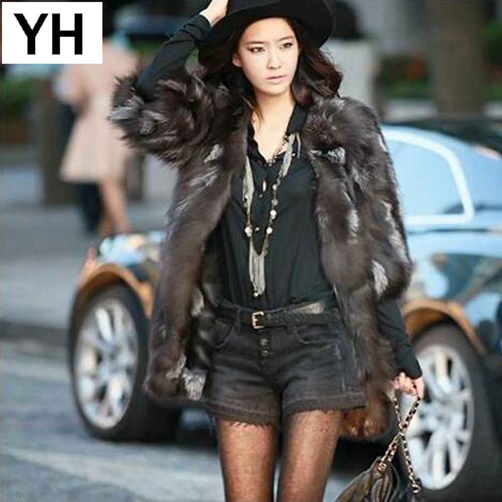 

New Women Real Sliver Fox Fur Jacket Autumn Winter Warm Soft 100% Genuine Sliver Fox Fur Coat Long Style Real Fox Fur Overcoat