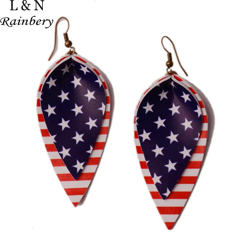 

Rainbery American Flag Faux Leather Teardrop Earrings Petal Leaf Earrings Bar Faux Leather Earrings For Independence Day JE0766