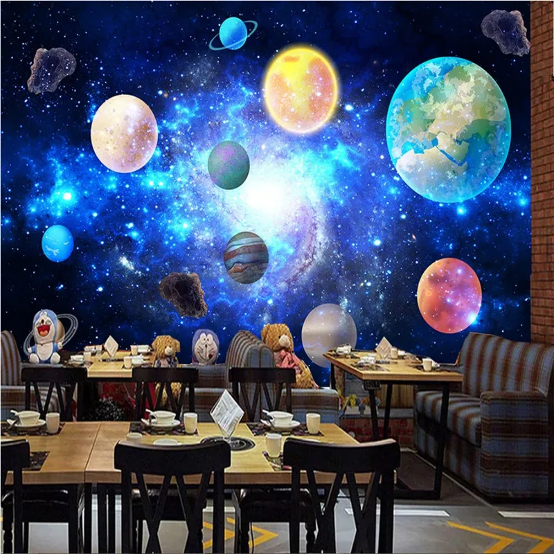 Cosmic Planets Outer Space Interstellar Starry Galaxy Bar KTV Theme Restaurant Background Photo Wall Paper 3D Mural Wallpaper