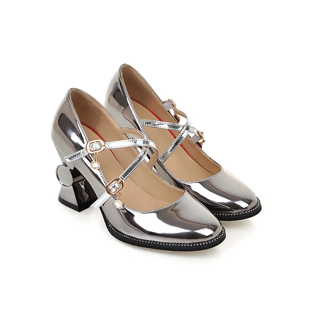 De Dames 32 Argenté light Gold Bout Talons Simples Mode Femmes 44 Printemps Asumer Grande Automne Taille Purple Boucle Or Haute Chaussures Carré silver f0wfE