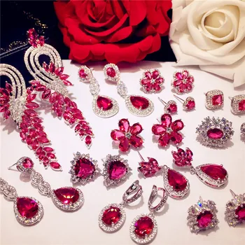 

Drop Earrings For Women Sterling S925 Silver Hyperbole Ruby Red Cubic Zirconia Elegant Luxury Fine Jewelry Charms Accessory