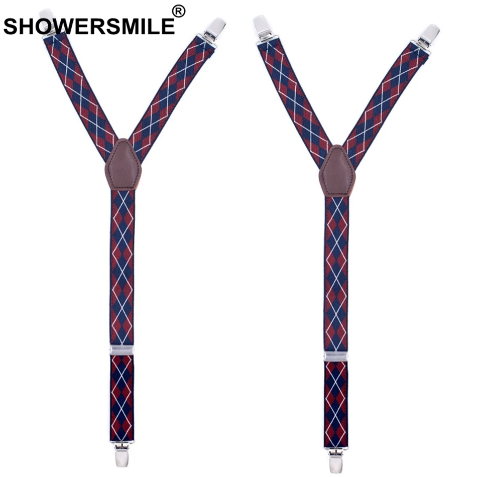 SHOWERSMILE темно-синяя футболка остается для мужчин футболка с узором ромбик подтяжки для женщин Y Форма галлюсов красный Бизнес Рубашка