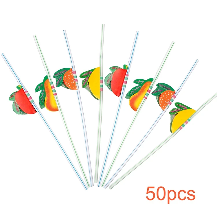PATIMATE 50 шт. вечерние Гибкая соломка фрукты пластиковая Питьевая соломинка для коктейля Гавайская тема вечерние украшения на свадьбу День рождения