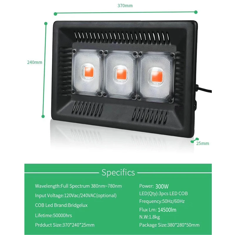 100 W 200 W 300 W светодиодный завода светать AC110-220V полный спектр завод освещения Fitolampy растения цветы выращивания рассады IP67