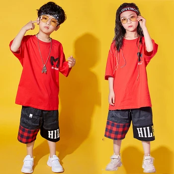 

Hip Hop Dance Costumes Boys Short Sleeve Shorts Set Children Stage Performance Dancing Outfits Kids Jazz Clothing Wear DNV11466