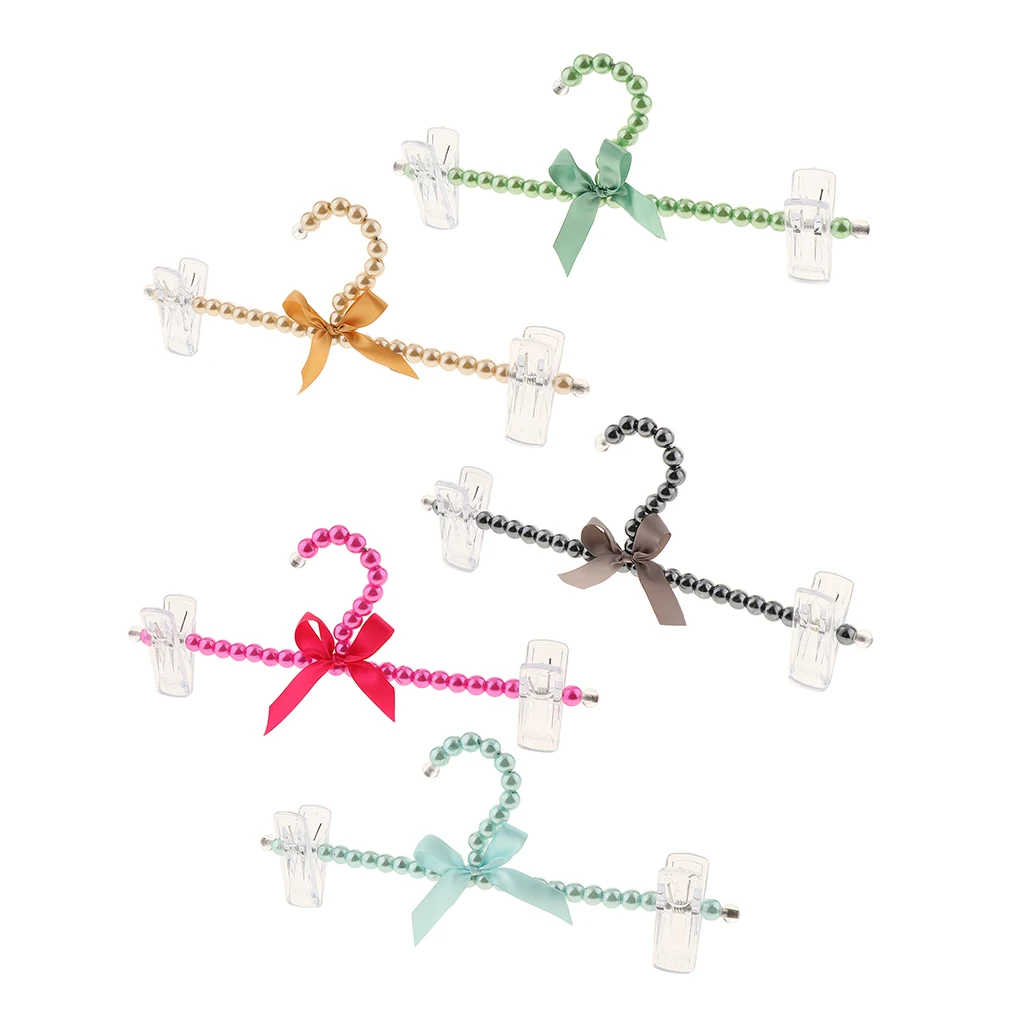 5 Pieces Plastic Pearl Clothes Hangers Five Colors Bowknot Space Saver For Kids Pets
