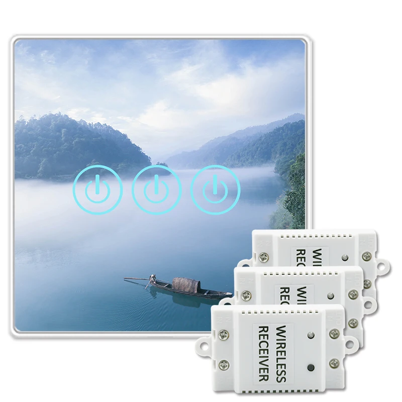 

Saful Wall Switch 150M Remote Control 433MHz 3 Gang 3 Way Crystal Glass Panels Capacitive Lighting Home On/Off Touch Switch