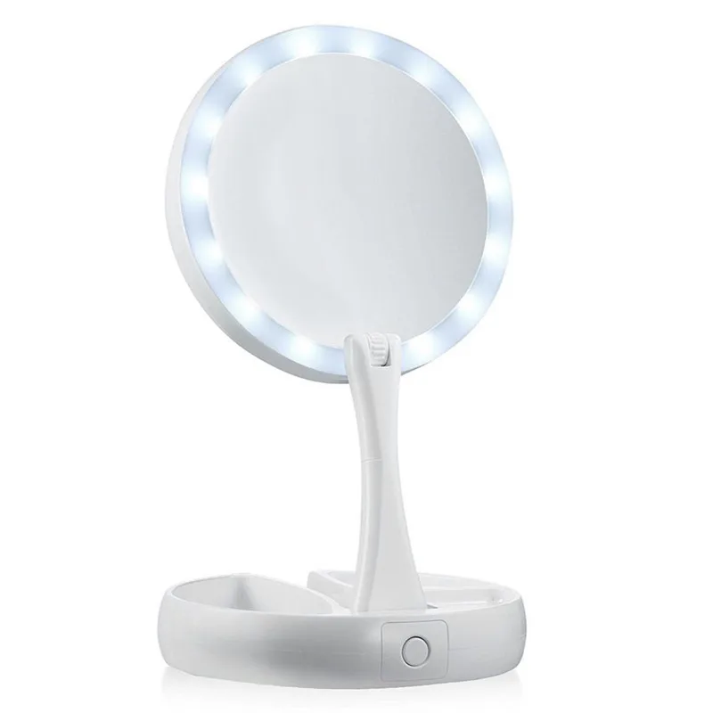 

LED Lights Makeup Mirror Round Desktop Double Side Rotation Folding Lighted Mirrors Touch Screen Women Cosmetic Mirror Make Up