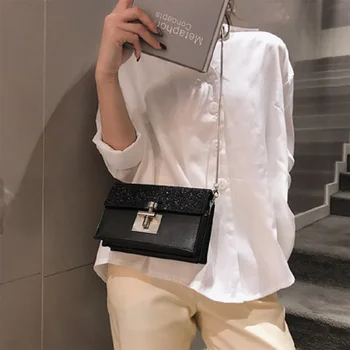 

2019 spring and summer new small square bag fashion wild solid color sequin shoulder bag Messenger bag