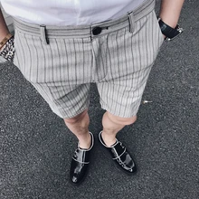 Новинка, мужские летние штаны в полоску, британский стиль, брендовые узкие брюки, модные повседневные мужские штаны
